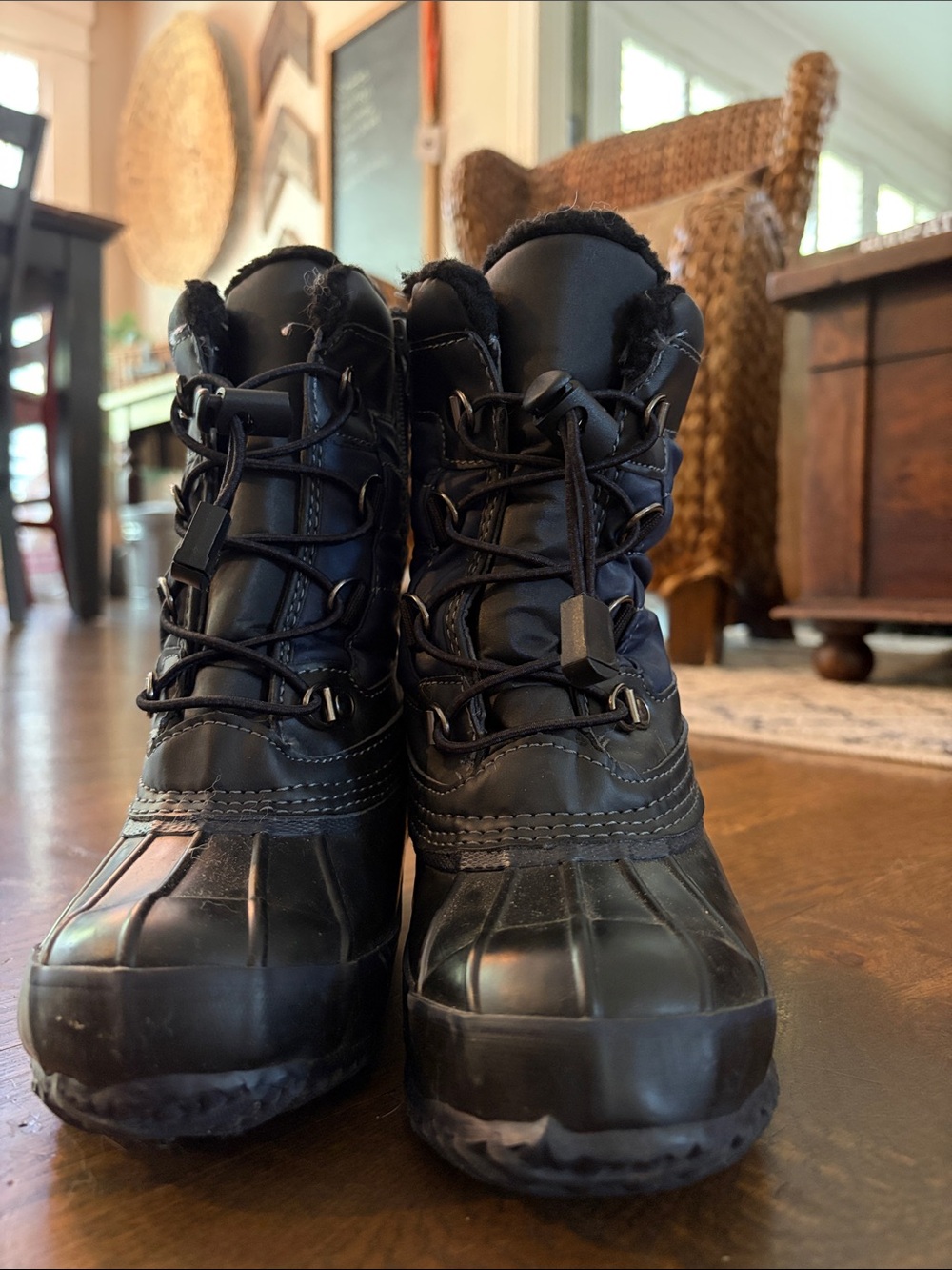 Lands' End Kids Blue and Black Snow Boots with Bungee Lacing